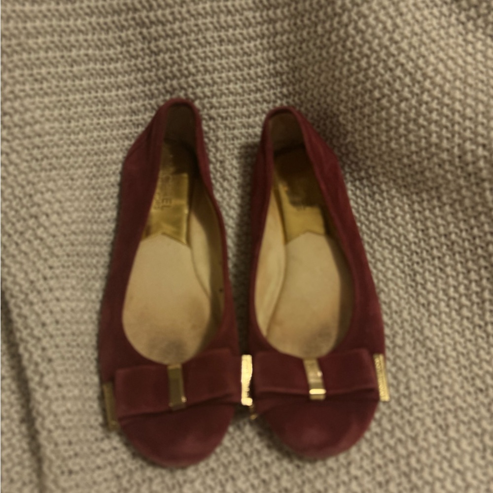 WOMENS‎ MICHAEL KORS KIERA SUEDE WINE BALLET SHOES WITH BOWS SIZE 6.5